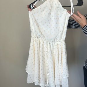 Bebe NEW White Chiffon Dress with gold details